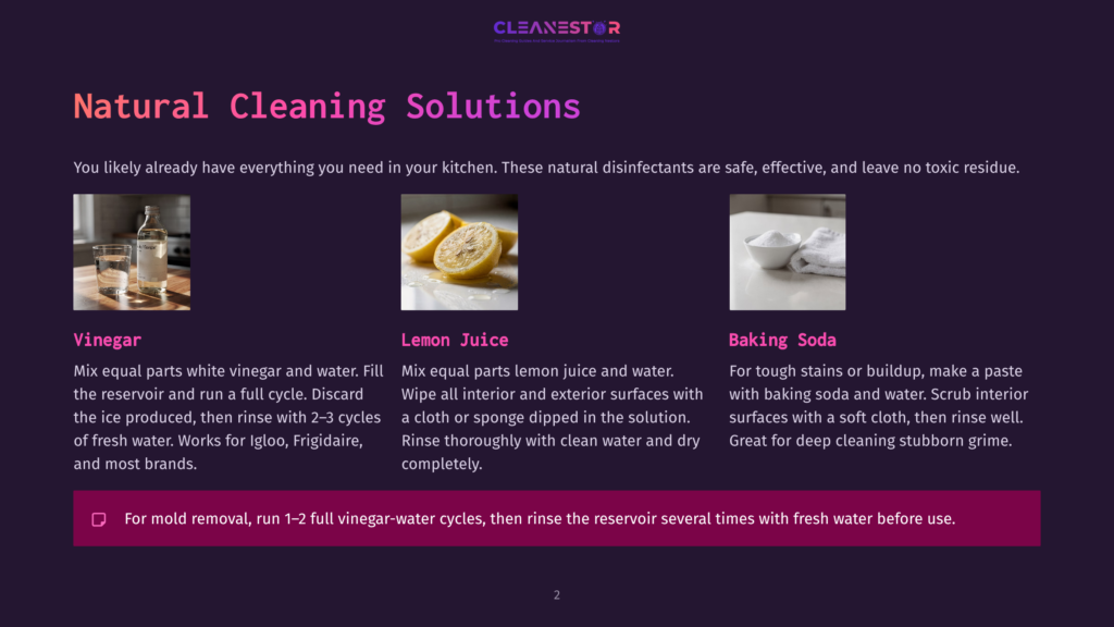 Three Natural Cleaning Solutions: A Glass Jar With Water And Vinegar, Sliced Lemons, And A Bowl Of Baking Soda. Text Reads &Quot;Natural Cleaning Solutions&Quot;.
