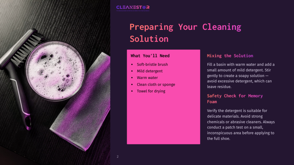 A Soft-Bristle Brush Sits Next To A Bowl Of Soapy Water And A Purple Cloth, Preparing For Cleaning. The Image Highlights Cleaning Supplies For A Gentle Approach.