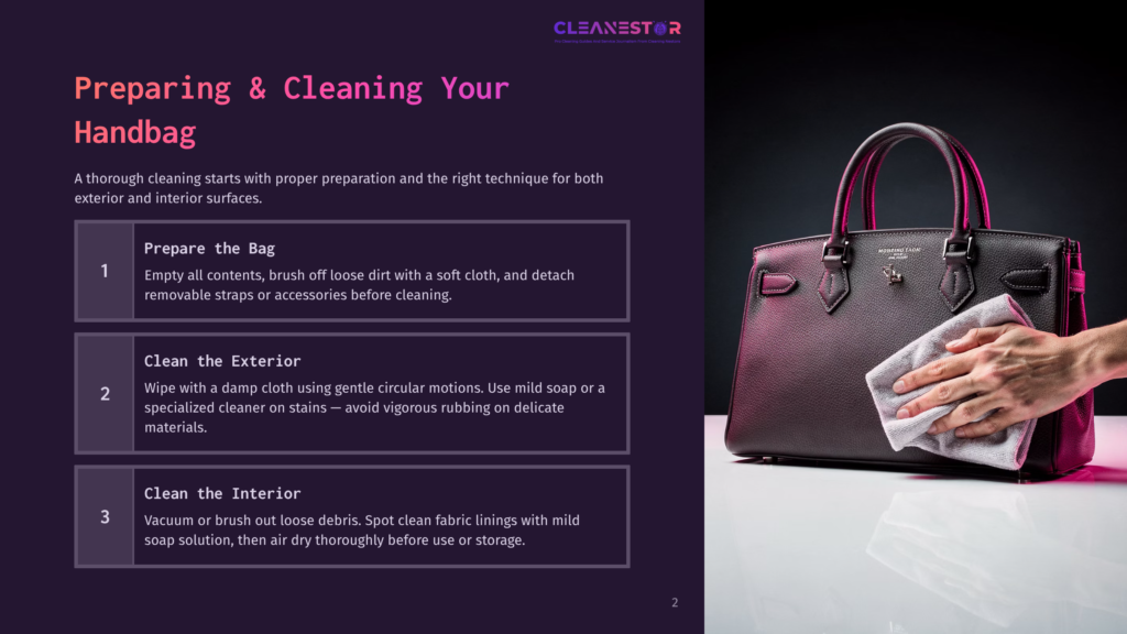 2 Preparing And Cleaning Your Handbag A Person'S Hands Gently Wipe A Dark Brown Leather Handbag With A Grey Cloth, Demonstrating Handbag Cleaning Tips. The Bag Has A Textured Finish And Gold Hardware.