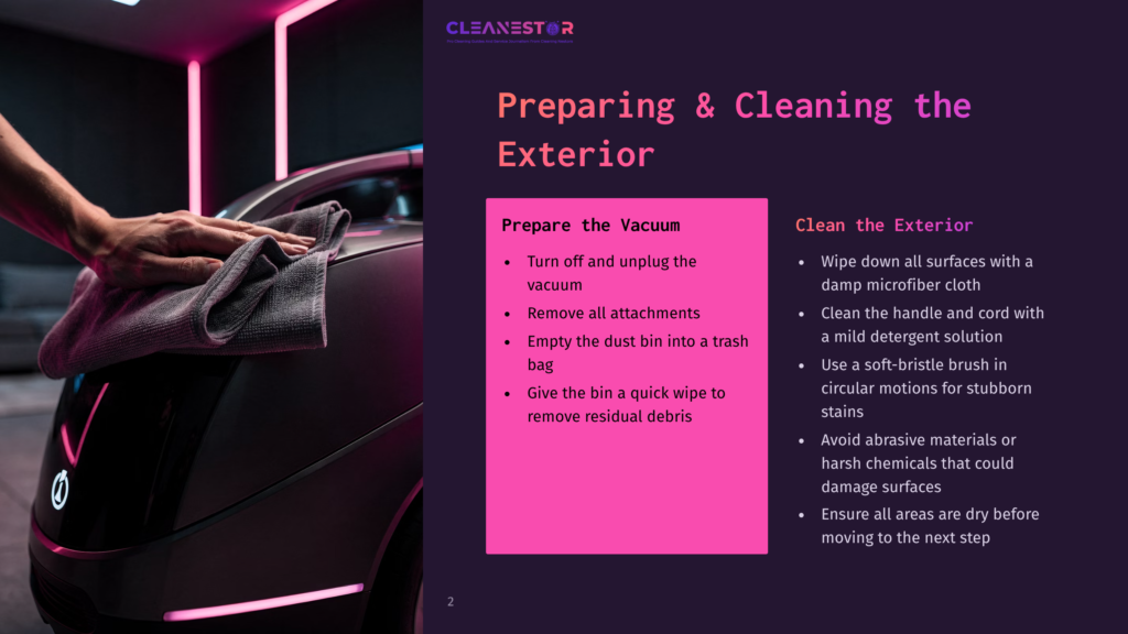 An Individual Cleaning A Black Car'S Exterior With A Grey Cloth, Illuminated By Pink Neon Lights, While The Instructions For Cleaning Are Displayed On A Pink Background.