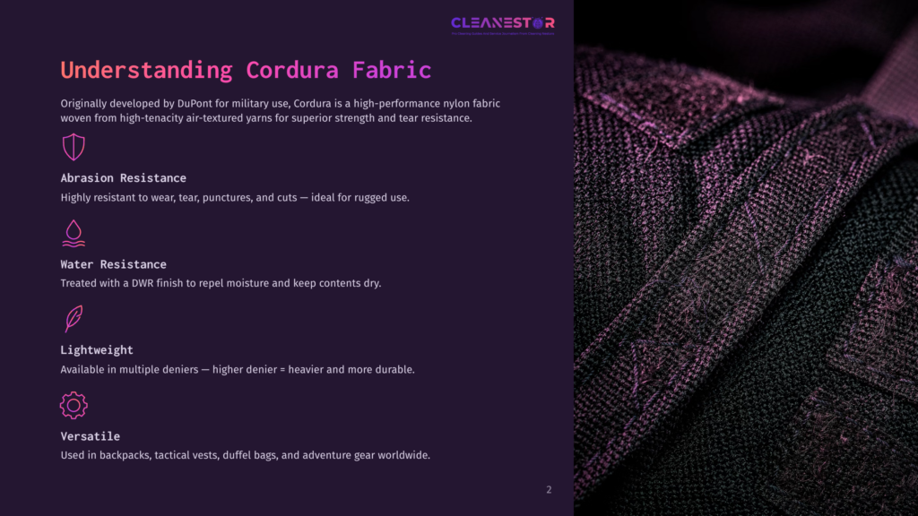 Close-Up Of A Dark, Textured Cordura Fabric With A Subtle Weave, Possibly From A Backpack Or Tactical Gear. The Fabric Has A Rugged Appearance.