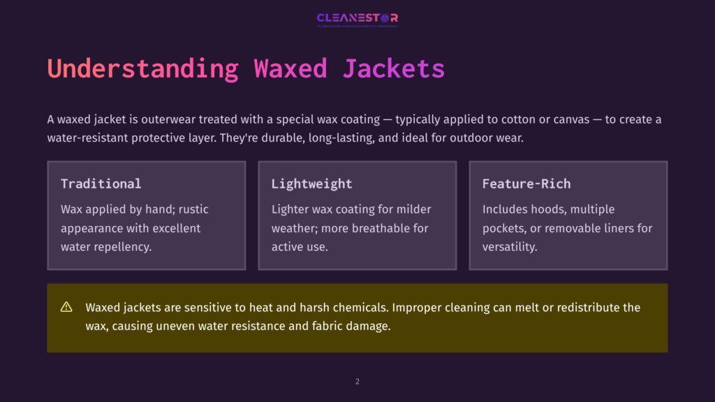Understanding Waxed Jackets: Traditional, Lightweight, And Feature-Rich Types With A Warning About Heat And Harsh Chemicals.