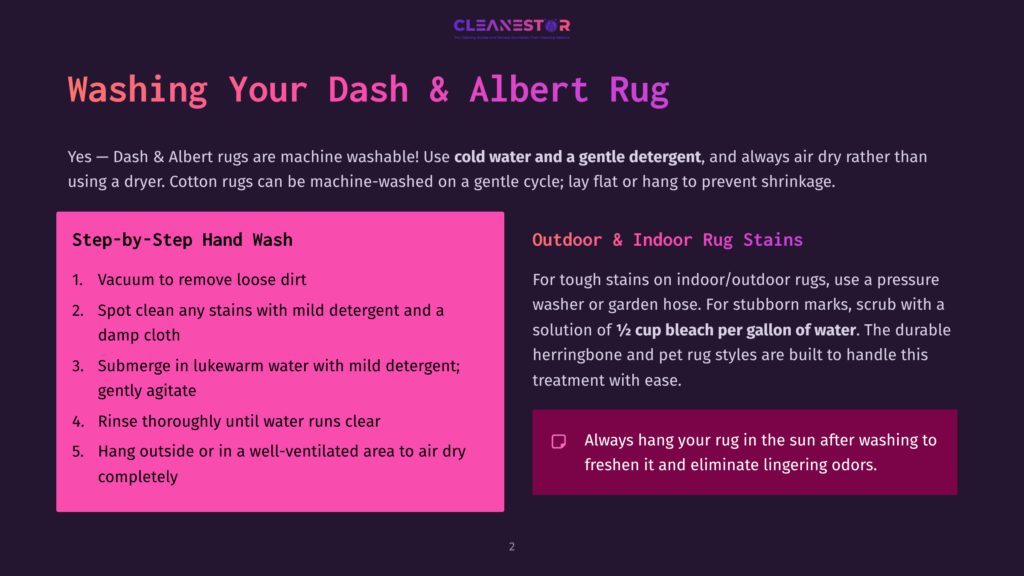 2 Washing Your Dash And Albert Rug Instructions For Washing Dash &Amp; Albert Rugs: Step-By-Step Guide For Hand Washing And Outdoor/Indoor Rug Stains, Including Vacuuming, Spot Cleaning, And Rinsing.