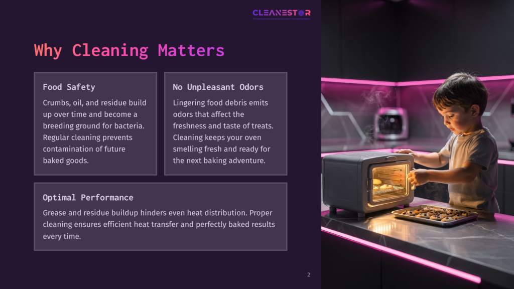 A Young Boy With A Bright Smile Opens A Small, Silver Toaster Oven Filled With Warm, Golden-Brown Cookies, Surrounded By A Modern Kitchen With Pink Led Lighting.