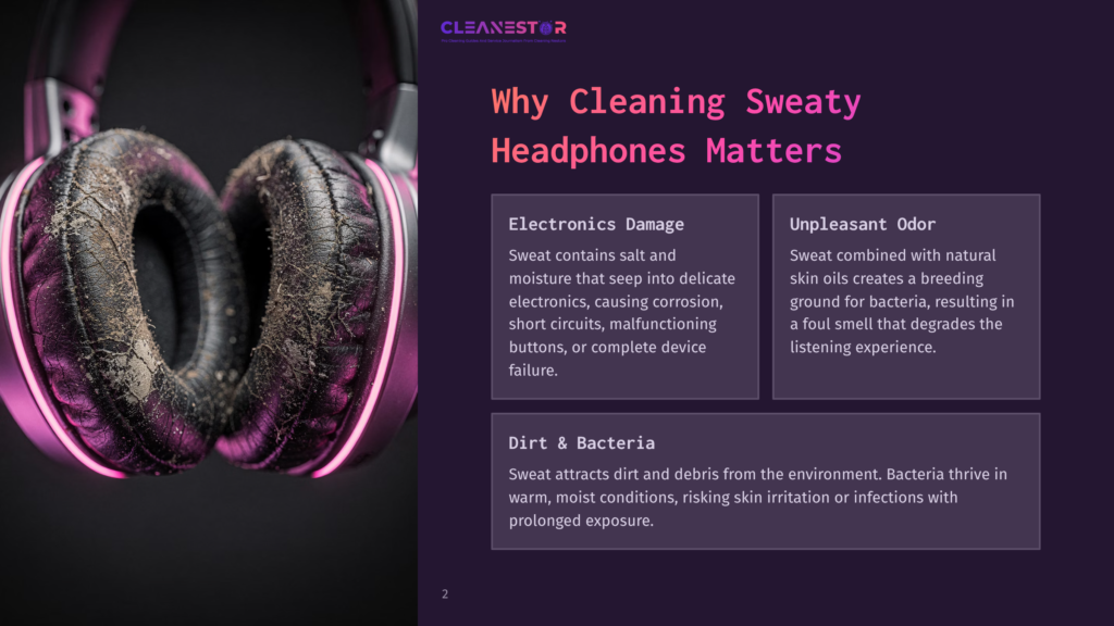 Close-Up Of Dirty, Sweat-Covered Headphones With Pink Led Accents, Illustrating Why Cleaning Sweaty Headphones Matters For Electronics Damage, Odor, And Bacteria.