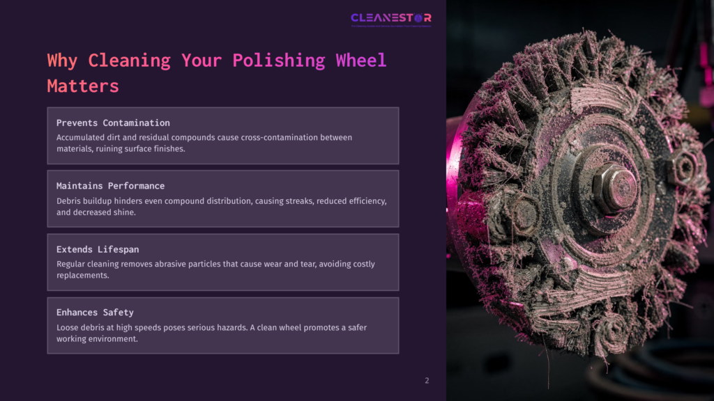 A Close-Up Of A Dirty Polishing Wheel With A Spiral Pattern And Accumulated Debris Highlights The Importance Of Cleaning For Maintaining Performance, Safety, And Longevity. The Wheel Shows Signs Of Wear And Contamination.