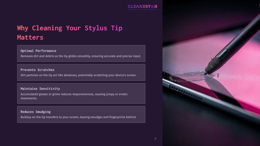 Close-Up Of A Stylus Tip On A Tablet Screen, Highlighting The Importance Of Cleaning Your Stylus For Optimal Performance And To Prevent Scratches And Smudging.