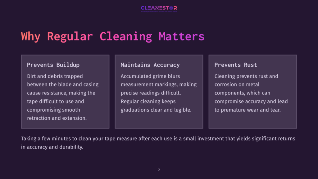 Infographic Titled &Quot;Why Regular Cleaning Matters&Quot; With Three Columns: &Quot;Prevents Buildup,&Quot; &Quot;Maintains Accuracy,&Quot; And &Quot;Prevents Rust.