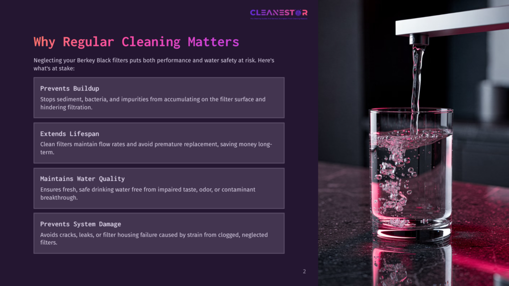 A Glass Is Being Filled With Clean Water From A Faucet, With The Text &Quot;Cleanestor&Quot; And &Quot;Why Regular Cleaning Matters&Quot; Visible On The Left Side Of The Image.