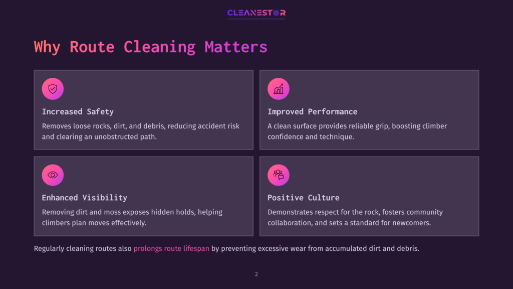 Infographic Explaining Why Route Cleaning Matters, Highlighting Increased Safety, Improved Performance, Enhanced Visibility, And Positive Culture. Text States Cleaning Prolongs Route Lifespan.