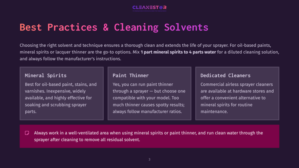 3 Best Practices And Cleaning Solvents Best Practices &Amp; Cleaning Solvents: Mineral Spirits, Paint Thinner, And Dedicated Cleaners Comparison For Sprayers.