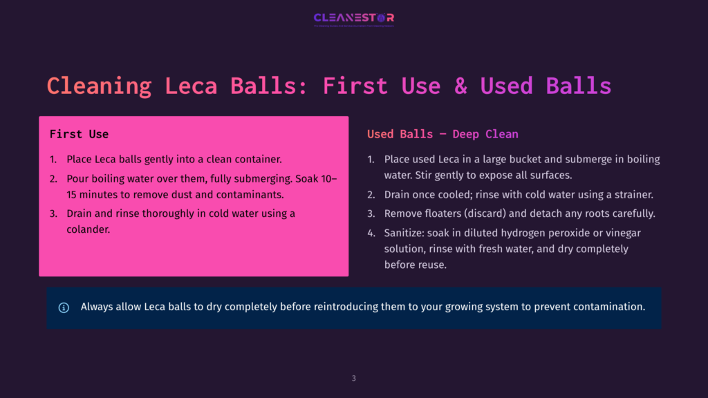 Cleaning Leca Balls: First Use &Amp; Used Balls. Instructions For Cleaning Leca Balls, Including Soaking In Hot Water And Sanitizing With Hydrogen Peroxide Or Vinegar Solution.
