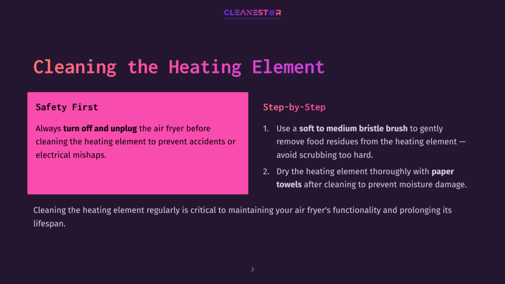 Cleaning The Heating Element Of An Air Fryer: Safety First - Turn Off And Unplug. Step-By-Step Guide To Cleaning With A Soft Bristle Brush And Paper Towels.