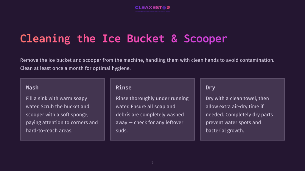 Cleaning The Ice Bucket &Amp; Scooper: Wash, Rinse, Dry. Step-By-Step Guide For Optimal Hygiene.