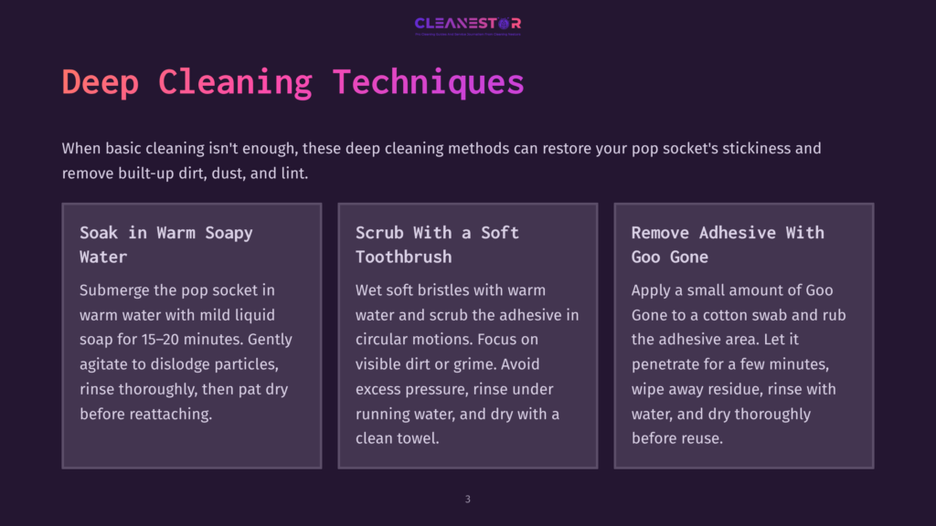 Deep Cleaning Techniques For Pop Sockets: Soak In Warm Soapy Water, Scrub With A Soft Toothbrush, And Remove Adhesive With Goo Gone.