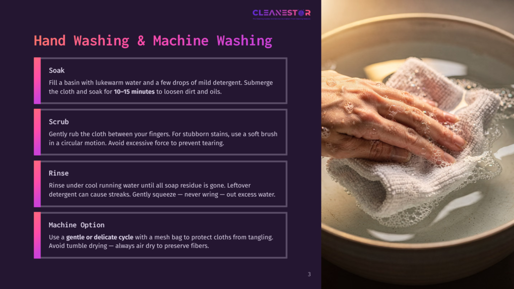 3 Hand Washing And Machine Washing Close-Up Of Hands Gently Washing A White Cloth In A Basin Of Soapy Water, Demonstrating Hand Washing Techniques For Cleaning.