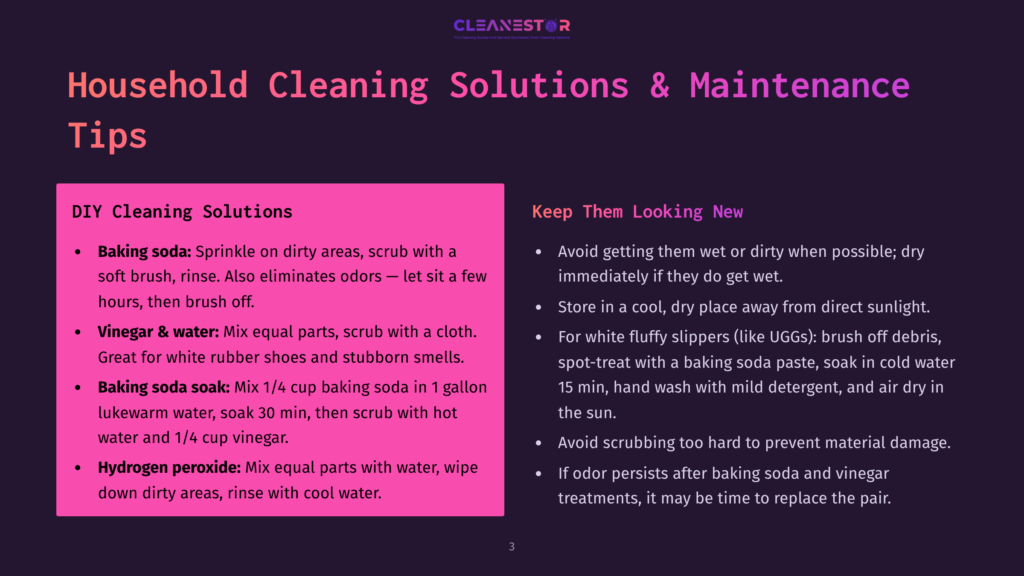Household Cleaning Solutions And Maintenance Tips. Includes Diy Cleaning Solutions Like Baking Soda And Vinegar, And Tips For Keeping Items Looking New, Such As Cleaning Fluffy Slippers.