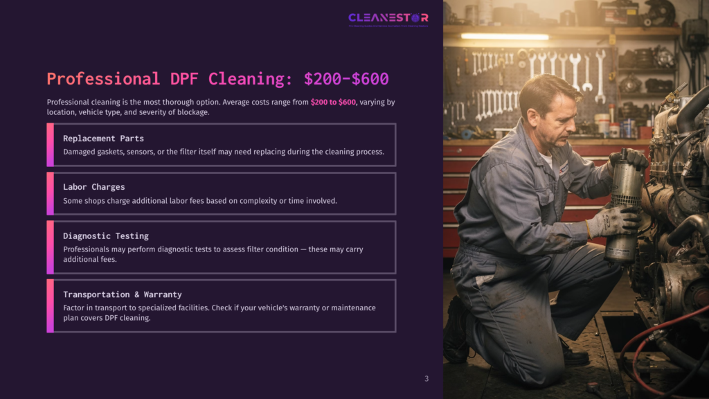 Mechanic In A Blue Uniform Works On A Large Engine In A Repair Shop, With Tools Hanging On The Wall Behind Him. The Text &Quot;Cleanestor&Quot; Is Visible At The Top.