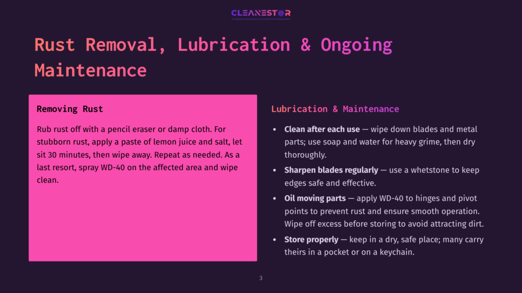 3 Rust Removal Lubrication And Ongoing Maintenance Rust Removal, Lubrication &Amp; Ongoing Maintenance: Tips On Cleaning, Sharpening, Oiling, And Storing Blades.