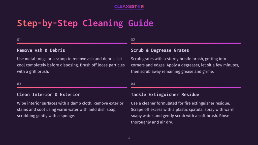 3 Step By Step Cleaning Guide 83 Step-By-Step Cleaning Guide With Sections On Removing Ash &Amp; Debris, Scrubbing &Amp; Degreasing Grates, Cleaning Interior &Amp; Exterior, And Tackling Extinguisher Residue.