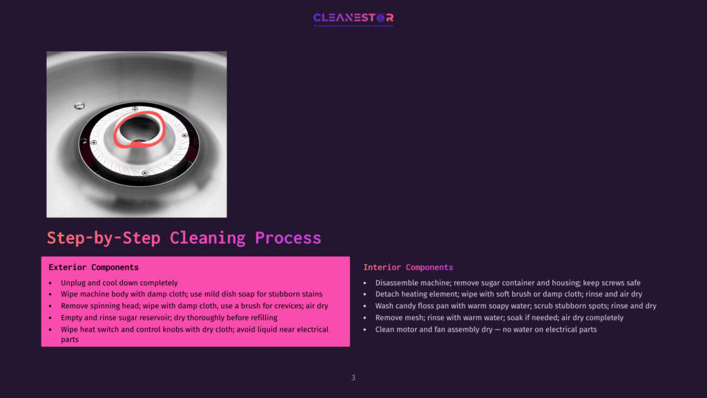 Close-Up Of A Cotton Candy Machine'S Spinning Head With A Red Rubber Ring, Showing The Interior Components Ready For Cleaning.
