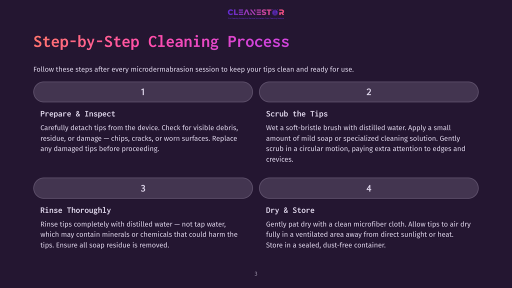 Step-By-Step Cleaning Process For Microdermabrasion Tips: 1. Prepare &Amp; Inspect, 2. Scrub The Tips, 3. Rinse Thoroughly, 4. Dry &Amp; Store. Clean And Maintain Your Device For Optimal Results.