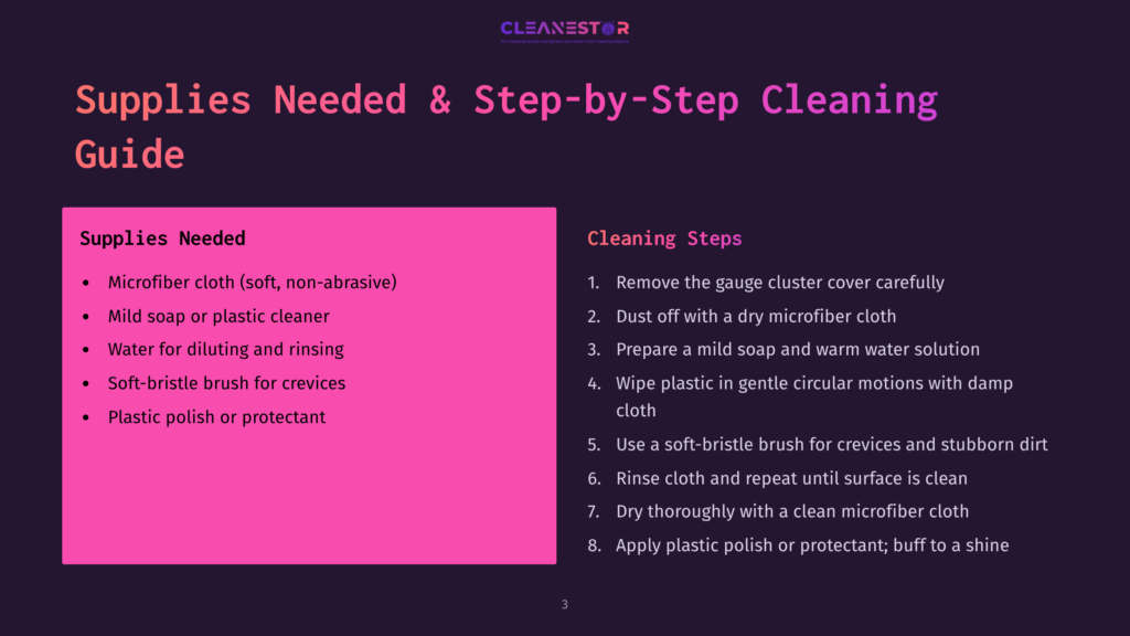 3 Supplies Needed And Step By Step Cleaning Guide Supplies Needed &Amp; Step-By-Step Cleaning Guide From Cleanestor, Listing Microfiber Cloth, Mild Soap, Water, Soft-Bristle Brush, And Polish. Cleaning Steps Include Dusting, Wiping, Rinsing, And Applying Polish.