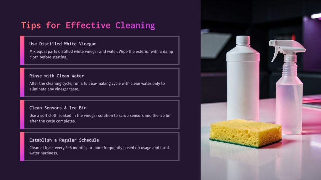 Infographic Tips For Effective Cleaning, Featuring A Spray Bottle, Sponge, And Cleaning Vinegar Bottle, With A Text Overlay Reading &Quot;Tips For Effective Cleaning.