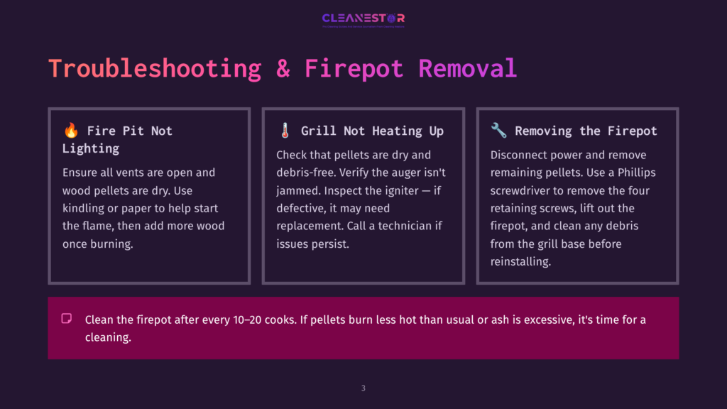 Troubleshooting &Amp; Firepot Removal: Tips For Fire Pit Lighting Issues, Grill Not Heating Up, And Removing The Firepot. Includes Cleaning Advice.
