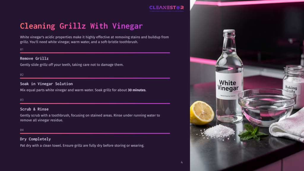 A Close-Up Shot Of A Glass Bottle Of White Vinegar Next To A Glass Bowl Of Salt And A Sprig Of Mint. The Bottle Has A Label That Reads &Quot;White Vinegar&Quot; And &Quot;Natural Cleaning Solution.