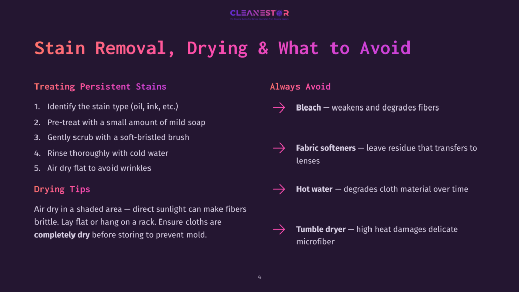 4 Stain Removal Drying And What To Avoid Cleanestor Stain Removal Guide: Identifying Stains, Pre-Treating, Rinsing, And Air Drying For Persistent Stains. Avoid Bleach, Fabric Softeners, And Hot Water For Delicate Fabrics Like Microfiber.