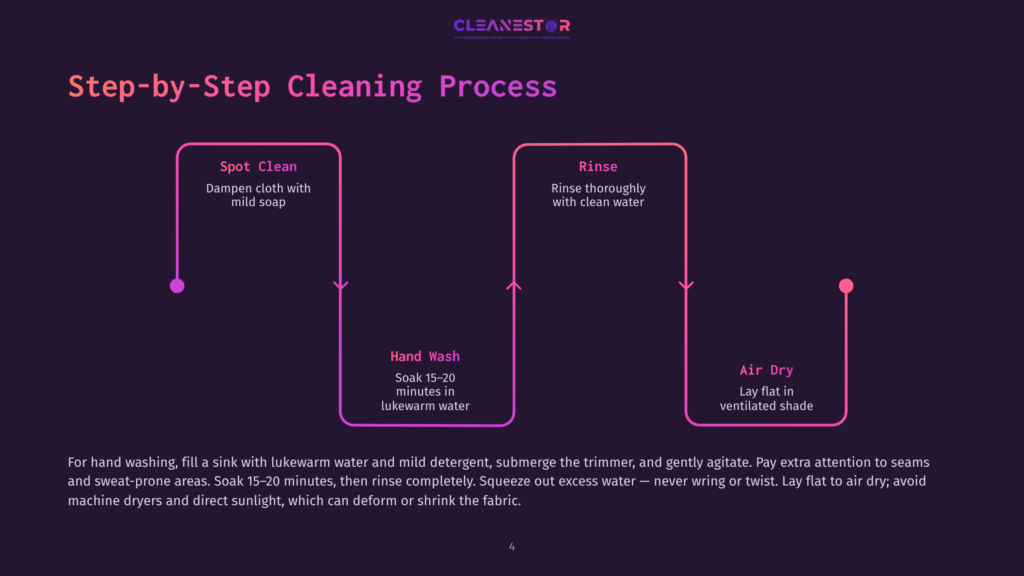 4 Step By Step Cleaning Process 4 An Infographic Displaying A Step-By-Step Cleaning Process With The Title &Quot;Step-By-Step Cleaning Process&Quot; Features Four Steps: Spot Cleaning With A Damp Cloth And Mild Soap, Rinsing Thoroughly With Clean Water, Hand Washing In Lukewarm Water For 15-20 Minutes, And Air Drying In A Ventilated Shade.
