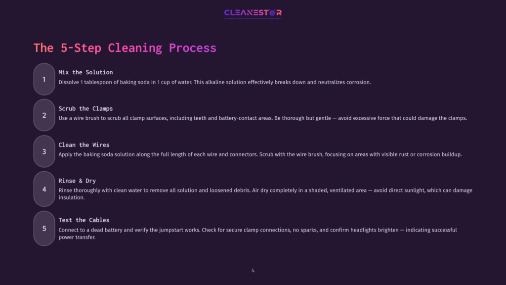 The 5-Step Cleaning Process: Mix Solution, Scrub Clamps, Clean Wires, Rinse &Amp; Dry, Test Cables. Instructions For Cleaning Battery Corrosion.