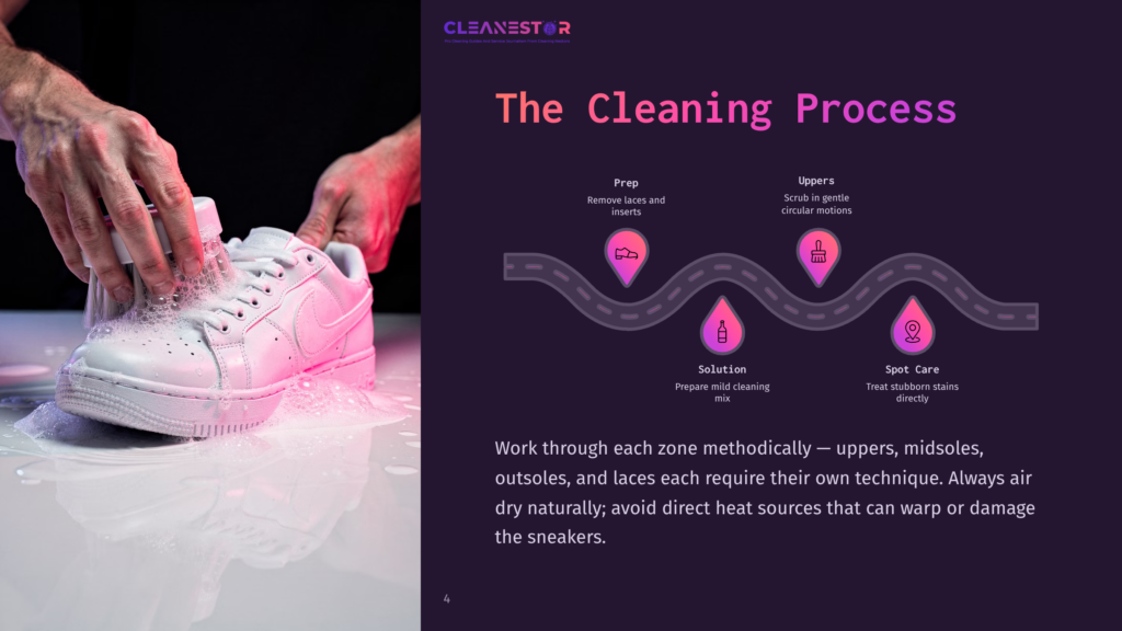 4 The Cleaning Process The Cleaning Process: A Step-By-Step Guide To Cleaning Sneakers, From Prep To Spot Care, With Detailed Instructions On How To Clean Uppers, Midsoles, And Outsoles.