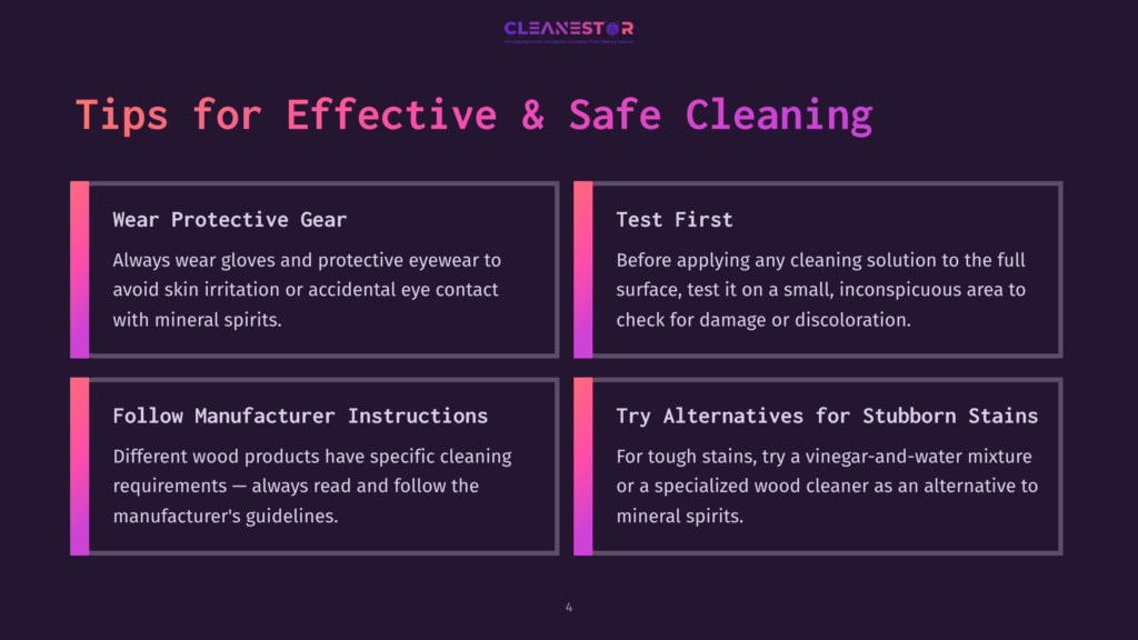 Tips For Effective And Safe Cleaning Of Wood Furniture: Wear Protective Gear, Test Solutions, Follow Manufacturer Instructions, And Try Natural Alternatives For Stubborn Stains.