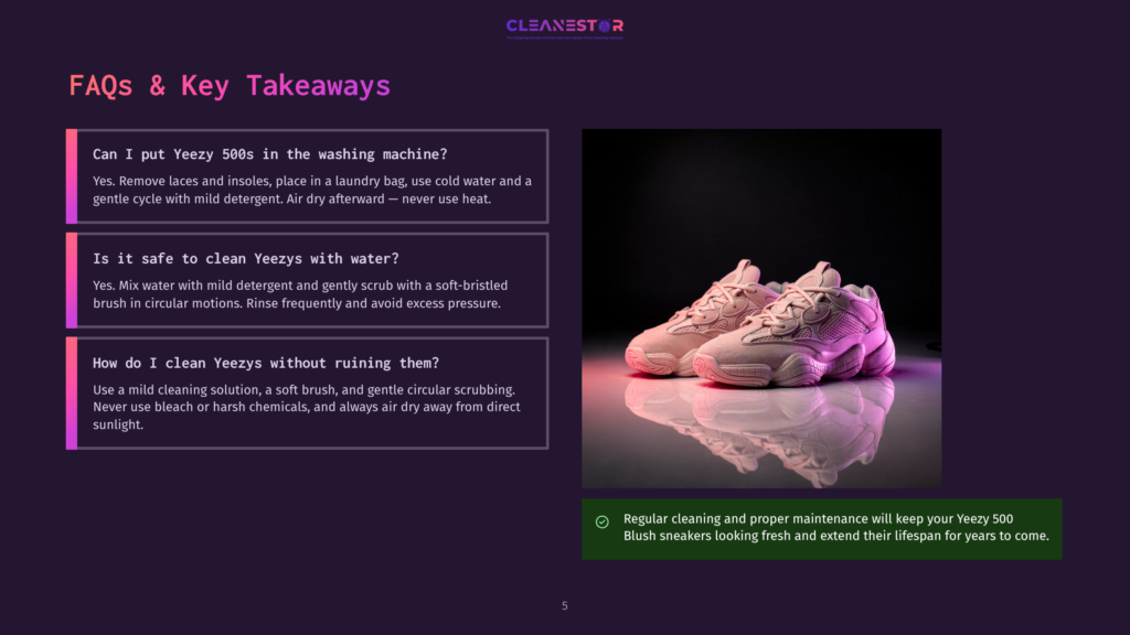 Two Blush Pink Yeezy 500 Sneakers Sit On A Reflective Surface, Showcasing Their Chunky Soles And Intricate Design. The Background Is Dark And Moody, With Soft Lighting Highlighting The Shoes.