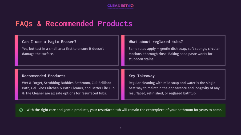 Faqs And Recommended Products For Cleaning Bathtubs, Including Tips On Using Magic Erasers And Regular Cleaning Advice.