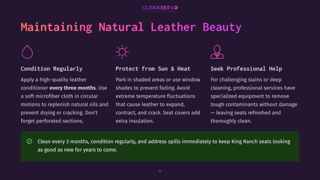 Maintaining Natural Leather Beauty: Tips On Conditioning, Protecting From Sun And Heat, And Seeking Professional Help For Leather Care.