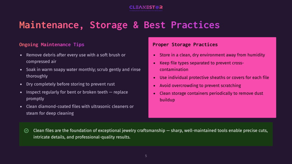 Cleanestor Slide With Maintenance, Storage, And Best Practices For Jewelry Cleaning, Including Tips For Ongoing Maintenance And Proper Storage.