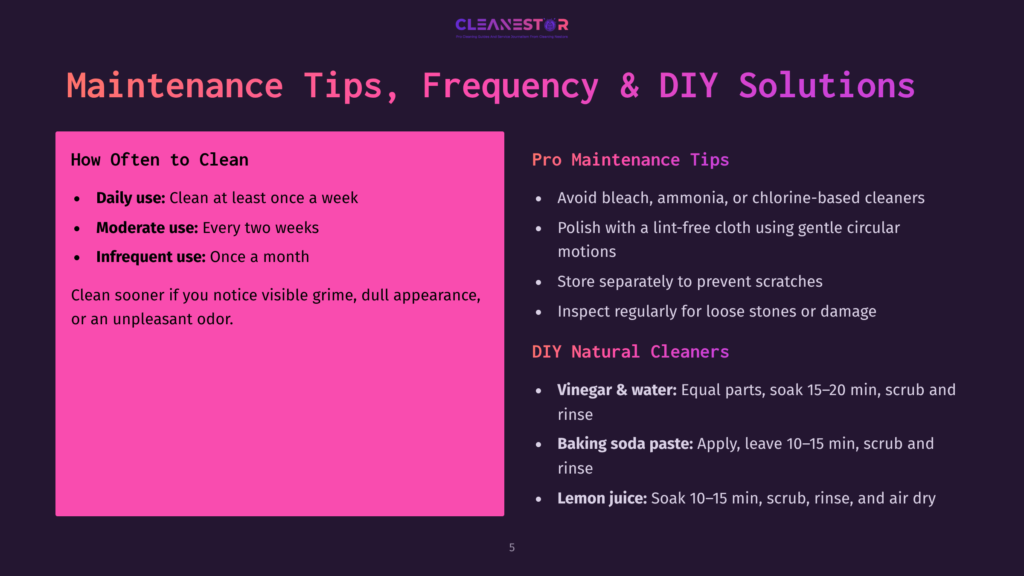 5 Maintenance Tips Frequency And Diy Solutions Infographic Titled &Quot;Maintenance Tips, Frequency &Amp; Diy Solutions&Quot; With Sections On &Quot;How Often To Clean&Quot; And &Quot;Pro Maintenance Tips&Quot; And &Quot;Diy Natural Cleaners.