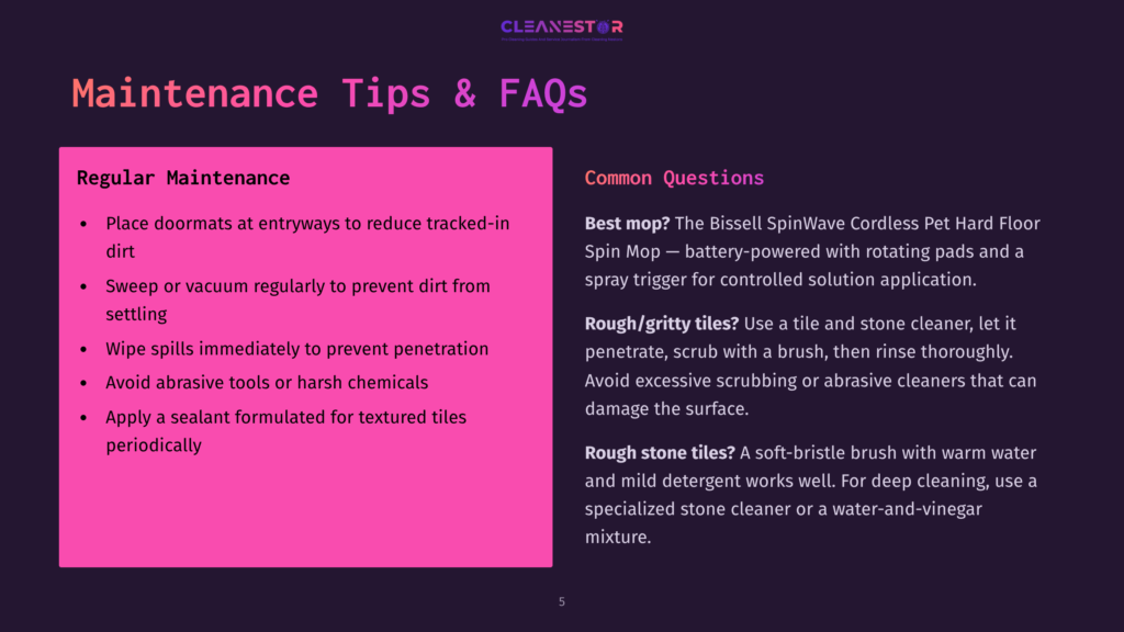 Cleanestor Maintenance Tips &Amp; Faqs Slide With Tips For Regular Maintenance And Common Questions About The Bissell Spinwave Cordless Pet Hard Floor Spin Mop.