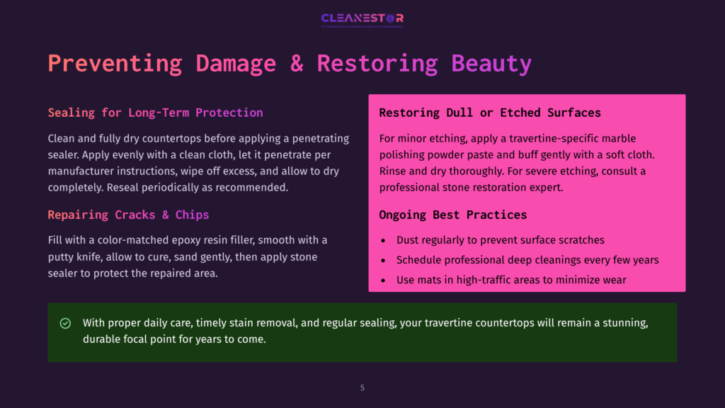 5 Preventing Damage And Restoring Beauty Preventing Damage &Amp; Restoring Beauty: Tips For Sealing, Repairing Cracks, And Maintaining Travertine Countertops With Best Practices For A Stunning, Durable Focal Point.