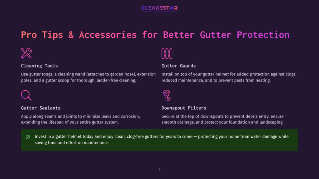 Pro Tips &Amp; Accessories For Better Gutter Protection: Cleaning Tools, Gutter Guards, Gutter Sealants, Downspout Filters. Invest In A Gutter Helmet Today For Clean, Clog-Free Gutters.