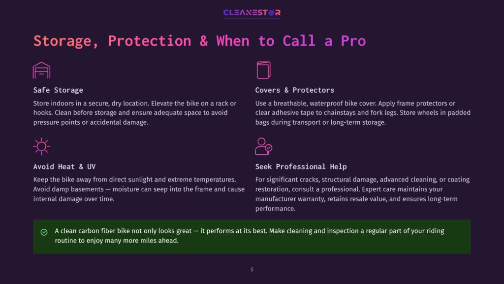 Cleanestor Logo With Text &Quot;Storage, Protection &Amp; When To Call A Pro&Quot; And Icons For Safe Storage, Covers, Heat, And Professional Help.