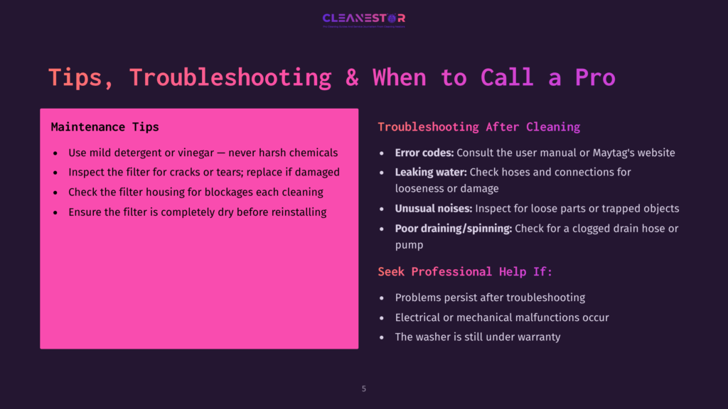 Cleanestor Troubleshooting Guide With Tips For Maintenance And When To Call A Pro. Includes Error Codes, Water Leaks, And Unusual Noises.