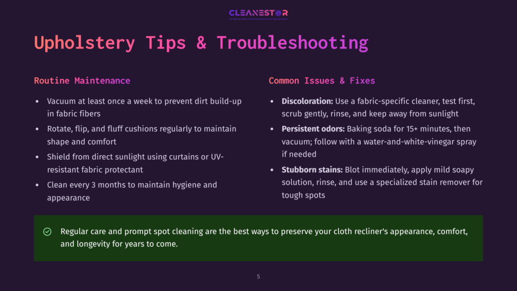 5 Upholstery Tips And Troubleshooting Upholstery Tips &Amp; Troubleshooting: Routine Maintenance Like Vacuuming And Fabric Care, And Common Issues &Amp; Fixes Like Discoloration And Persistent Odors.