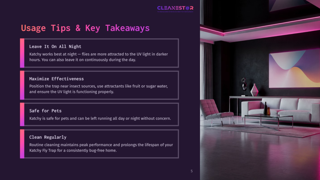 A Modern Living Room With A Black And White Color Scheme. A Large Abstract Painting Hangs On The Wall. The Text &Quot;Usage Tips &Amp; Key Takeaways&Quot; Is Displayed Prominently In The Upper Left Corner. A Table With Various Items Is On The Right, And A Couch Is Placed Next To It. The Room Is Illuminated By Pink Lighting.