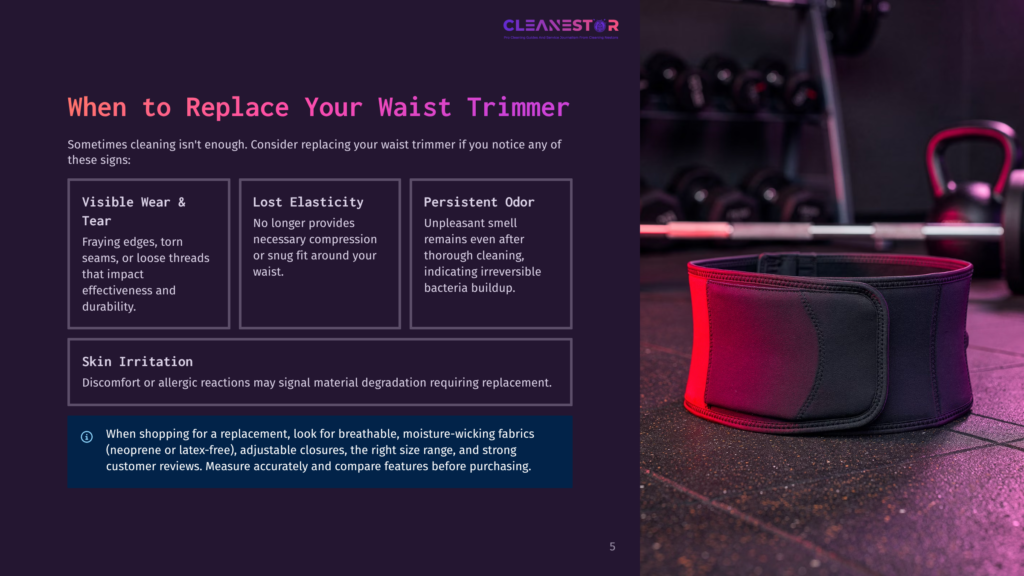 A Close-Up Of A Red And Black Waist Trimmer With A Shiny Surface, Sitting On A Dark Surface, With Text Suggesting When To Replace Your Waist Trimmer.