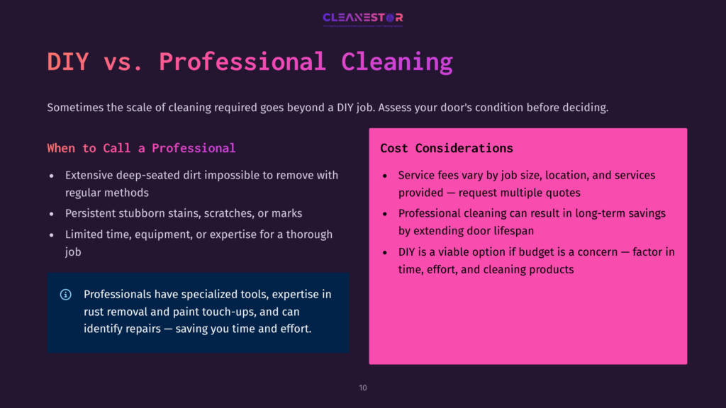 Infographic Comparing Diy Vs. Professional Cleaning, With Sections On &Quot;When To Call A Professional&Quot; And &Quot;Cost Considerations.