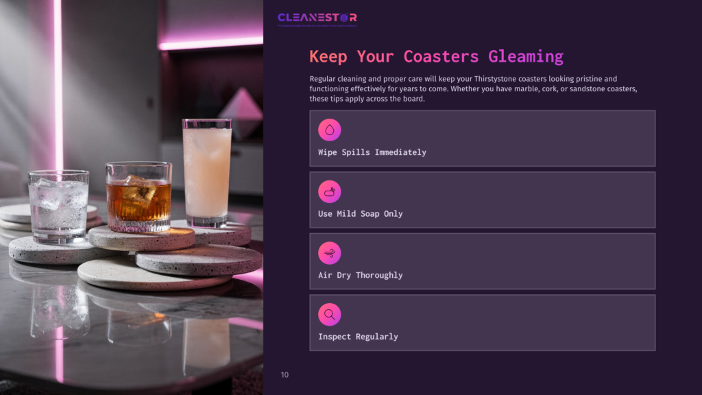 Cleanestor Guide To Keeping Thirstystone Coasters Gleaming: Wipe Spills Immediately, Use Mild Soap, Air Dry Thoroughly, And Inspect Regularly.